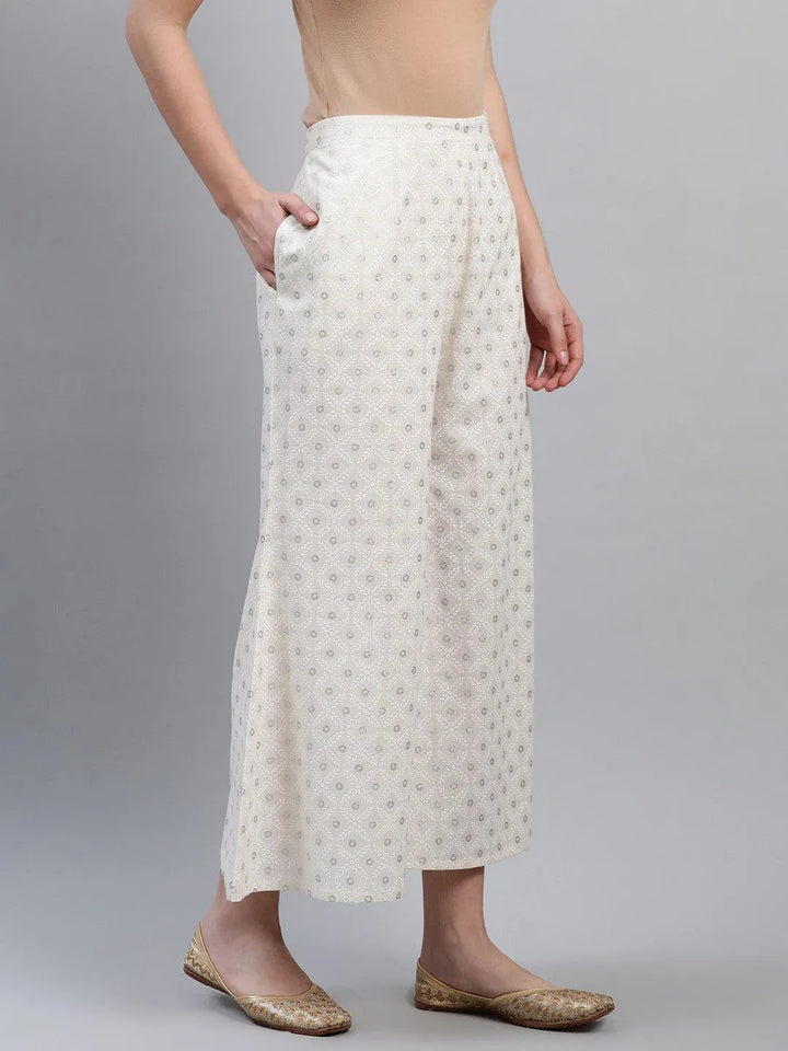 Cream Printed Cotton Palazzos - Libas