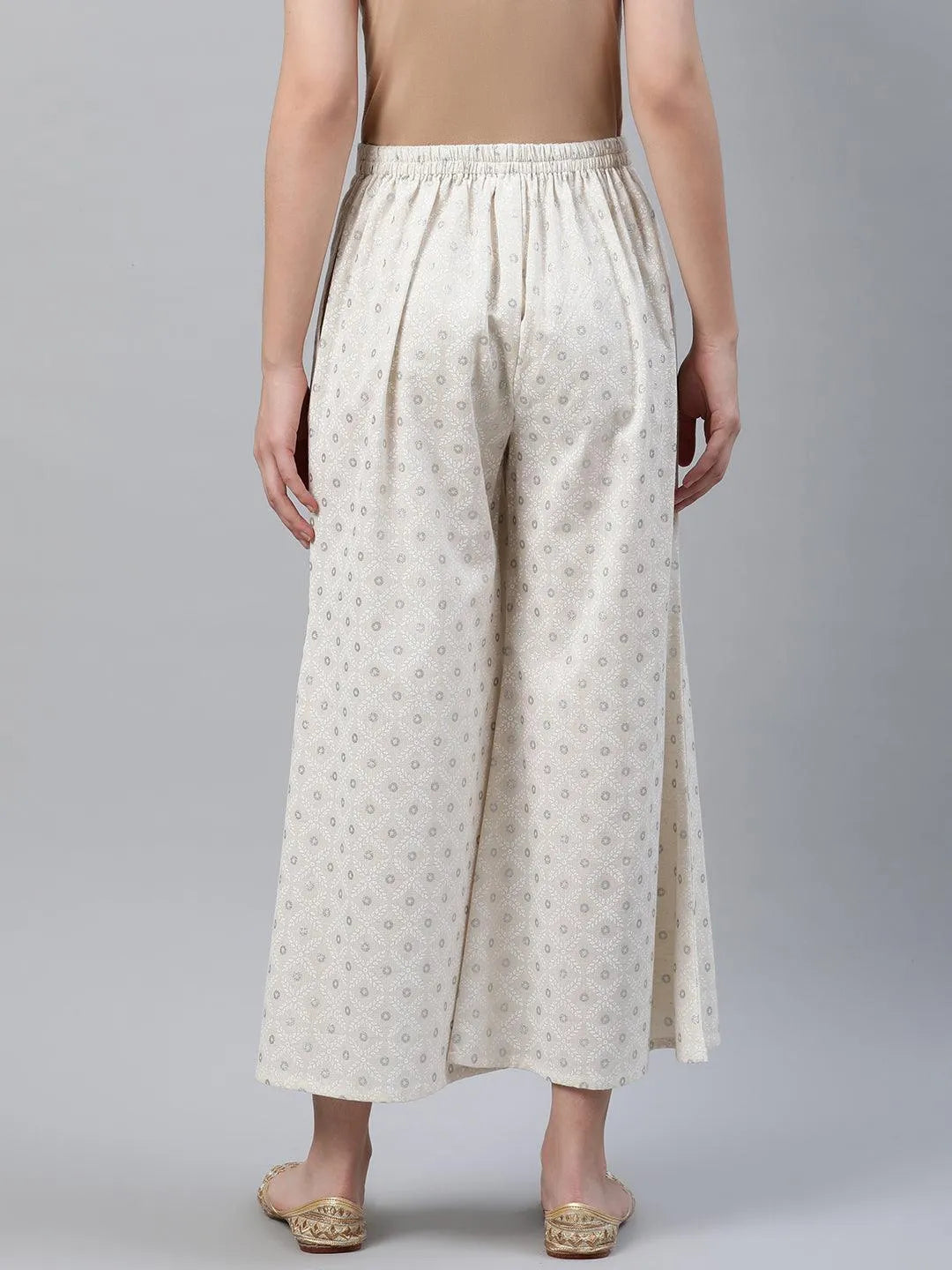 Cream Printed Cotton Palazzos - Libas 