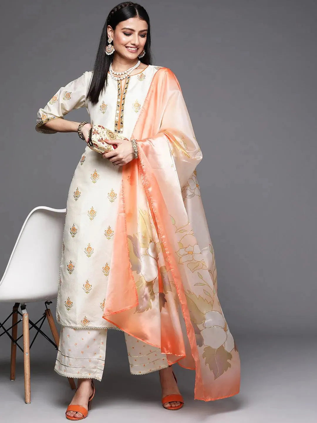 

Buy Cream Printed Silk Suit Set - 33276O-XS | Libas Ethnic Wear Online