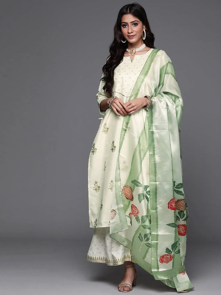 Cream Printed Silk Suit Set - Libas