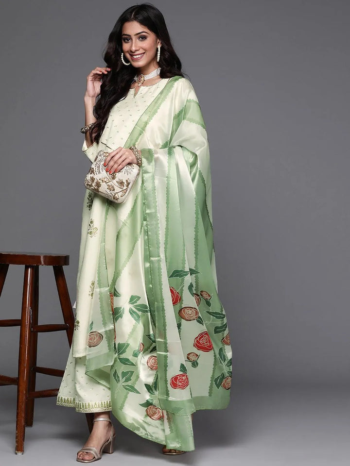 Cream Printed Silk Suit Set - Libas