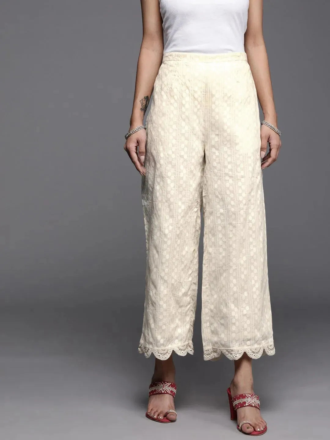 

Cream Self Design Cotton Palazzos