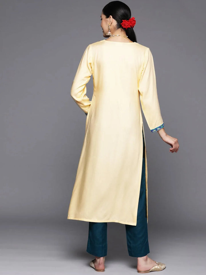 Cream Yoke Design Wool Straight Kurta - Libas