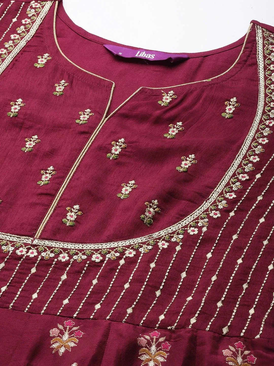 Fuchsia Self Design Silk Anarkali Suit Set - Libas