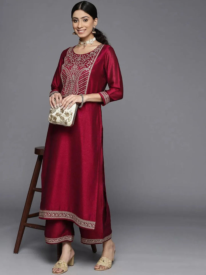 Fuchsia Yoke Design Silk Kurta - Libas