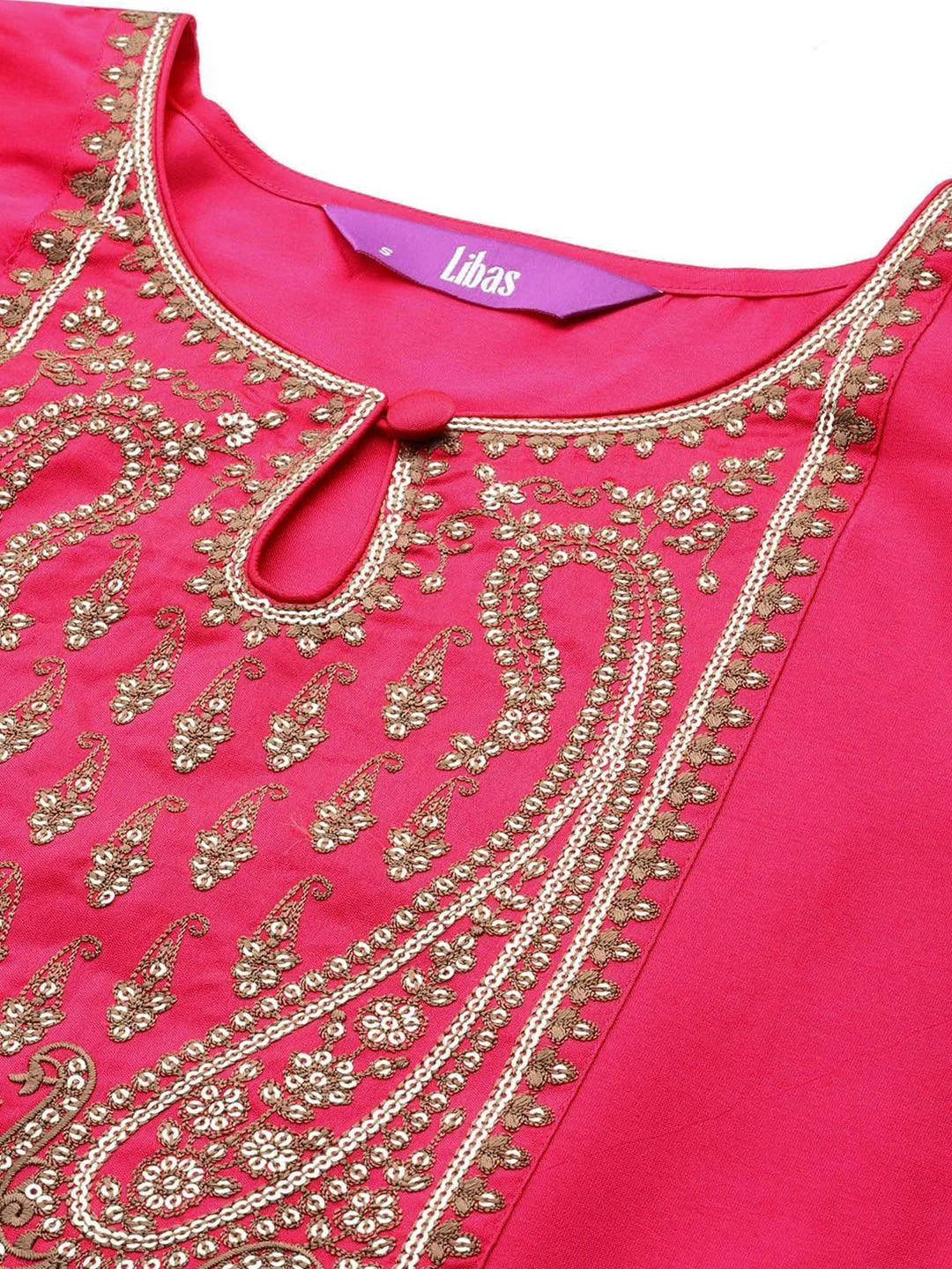 Fuchsia Yoke Design Silk Straight Kurta - Libas