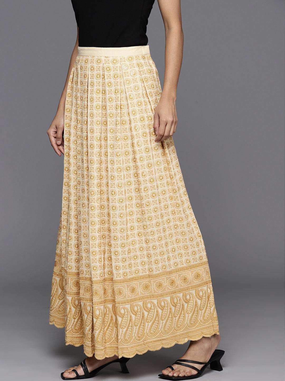 Gold Embellished Rayon Skirts - Libas 