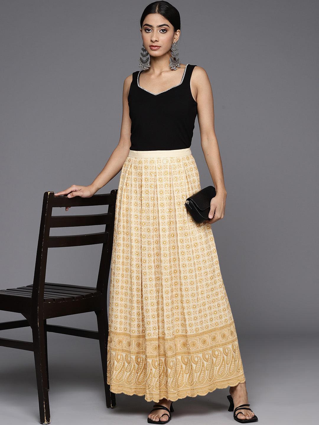 Gold Embellished Rayon Skirts - Libas 