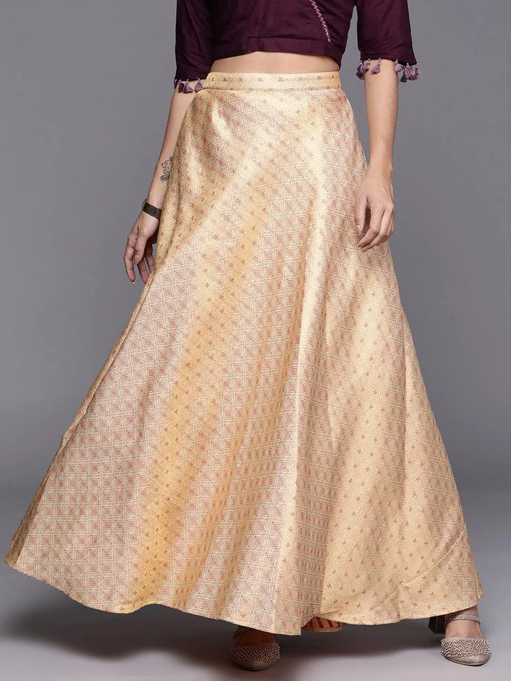 Gold Self Design Jacquard Skirt - Libas