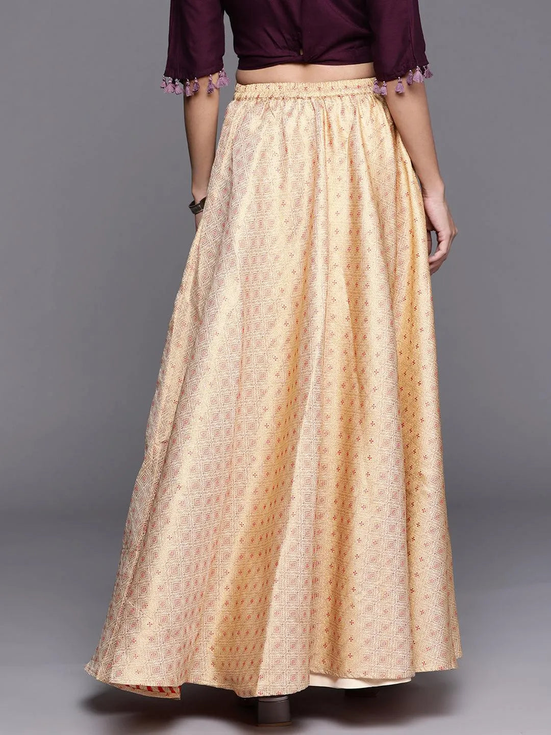 Gold Self Design Jacquard Skirt - Libas 