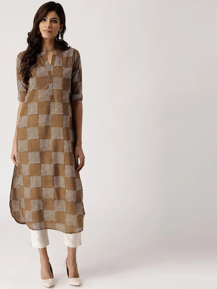 Green Checkered Cotton Kurta - Libas