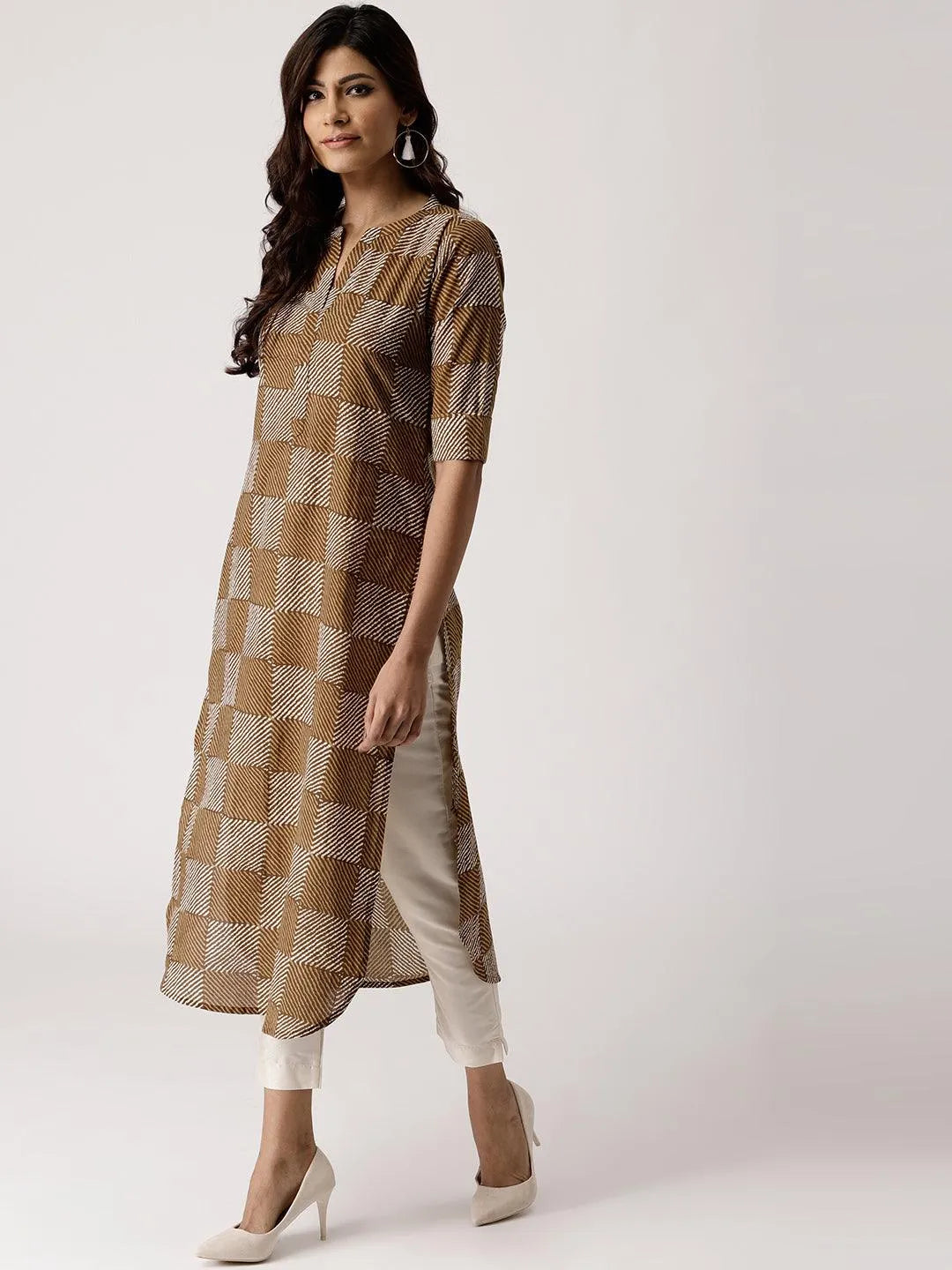 Green Checkered Cotton Kurta - Libas