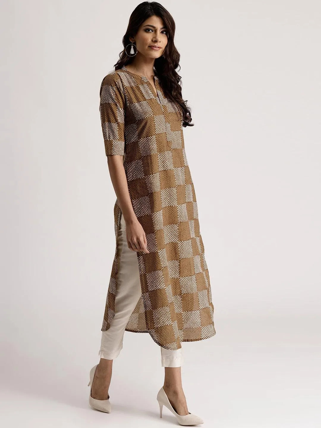 Green Checkered Cotton Kurta - Libas