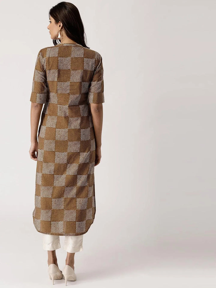 Green Checkered Cotton Kurta - Libas