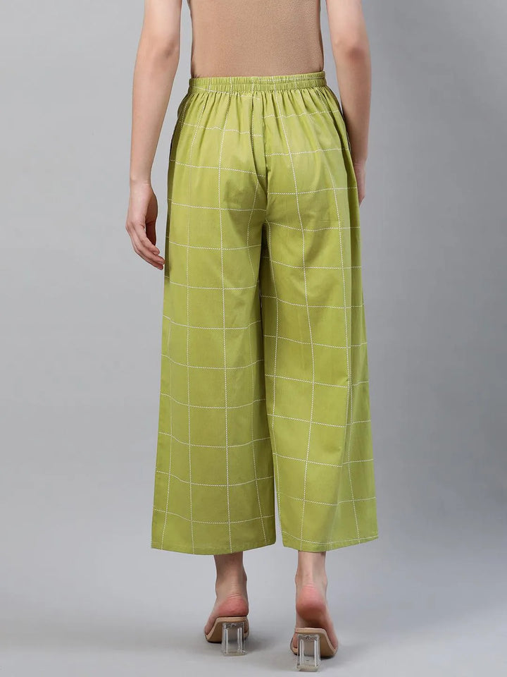 Green Checkered Cotton Palazzos - Libas