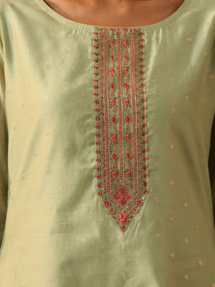 Green Embellished Chanderi Silk Straight Kurta - Libas