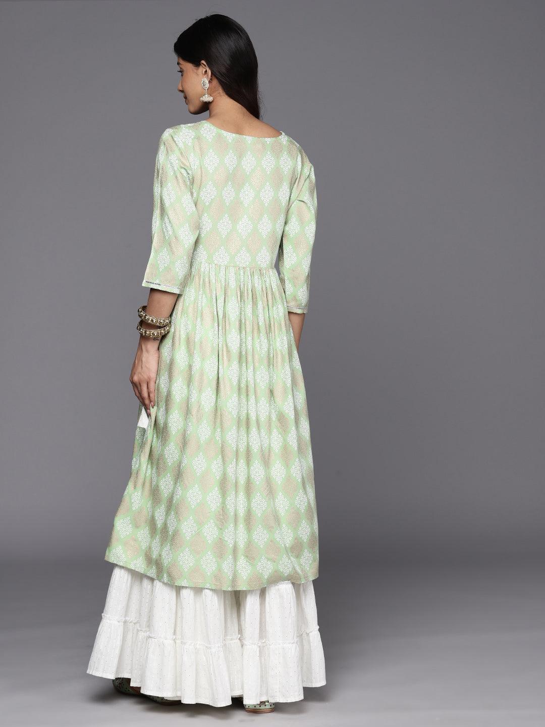 Green Embellished Rayon A-Line Kurta - Libas