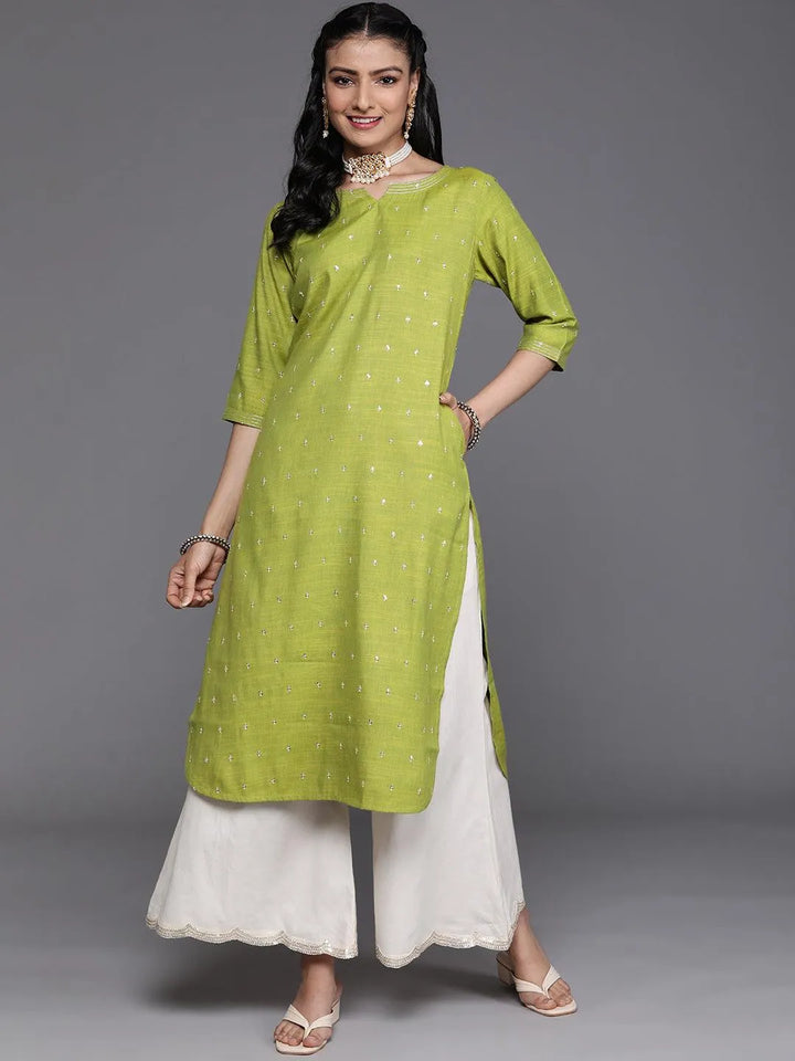 Green Embellished Rayon Kurta - Libas