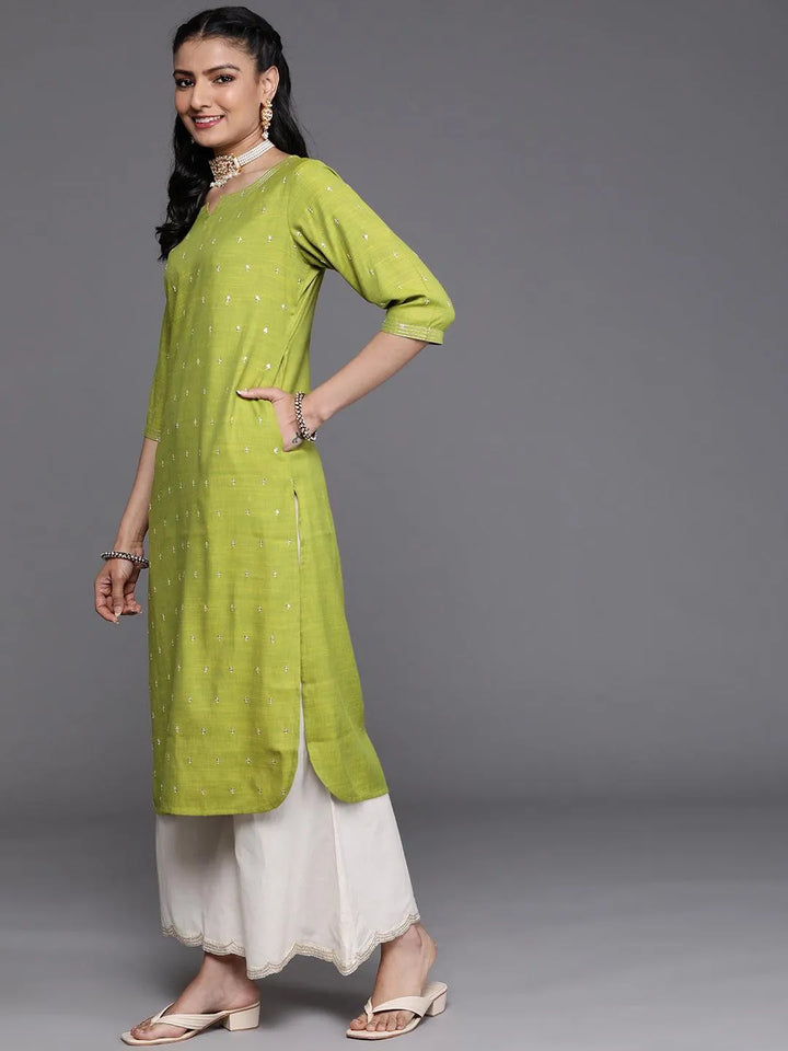 Green Embellished Rayon Kurta - Libas