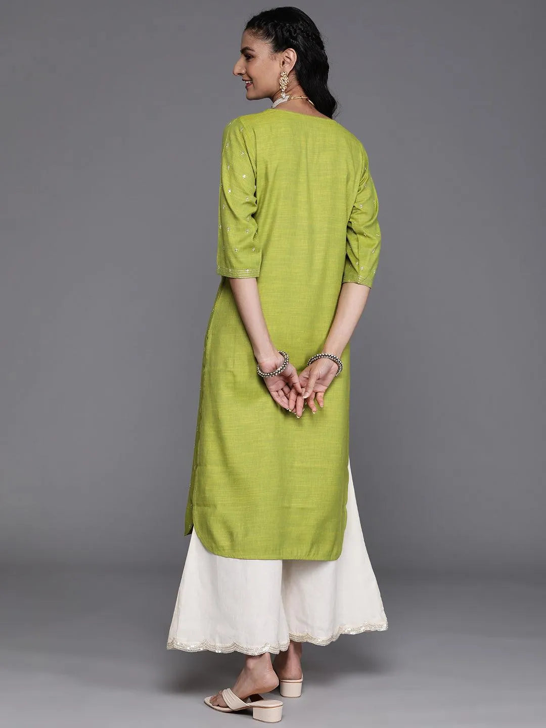 Green Embellished Rayon Kurta - Libas