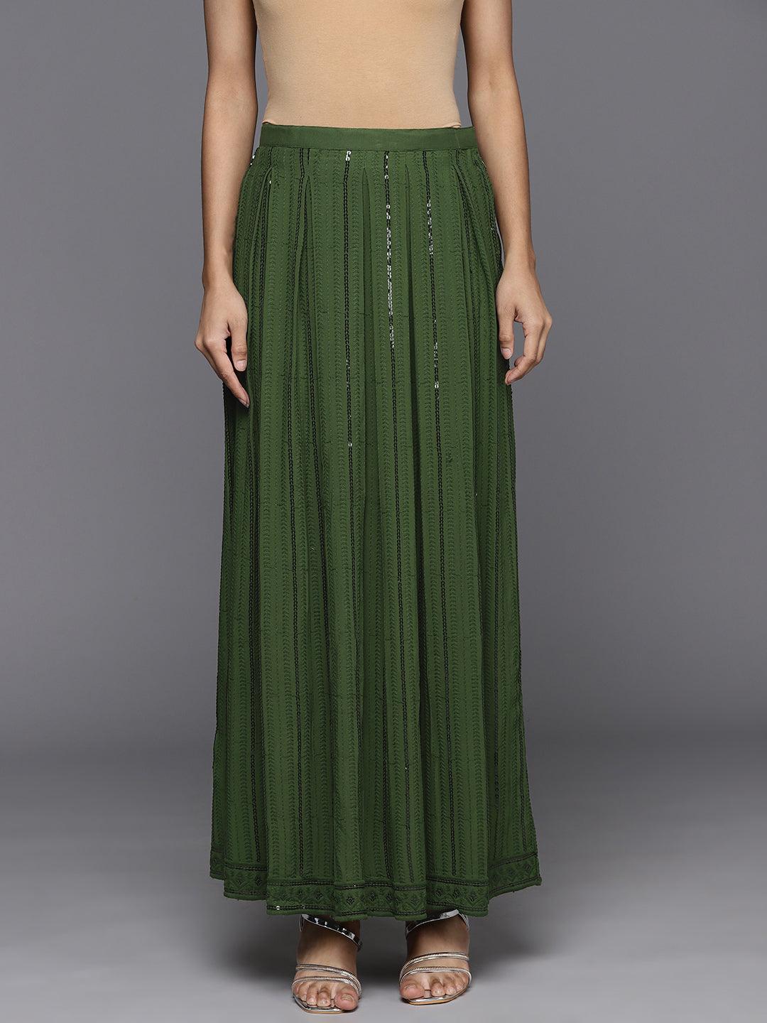 Green Embellished Rayon Skirts - Libas 