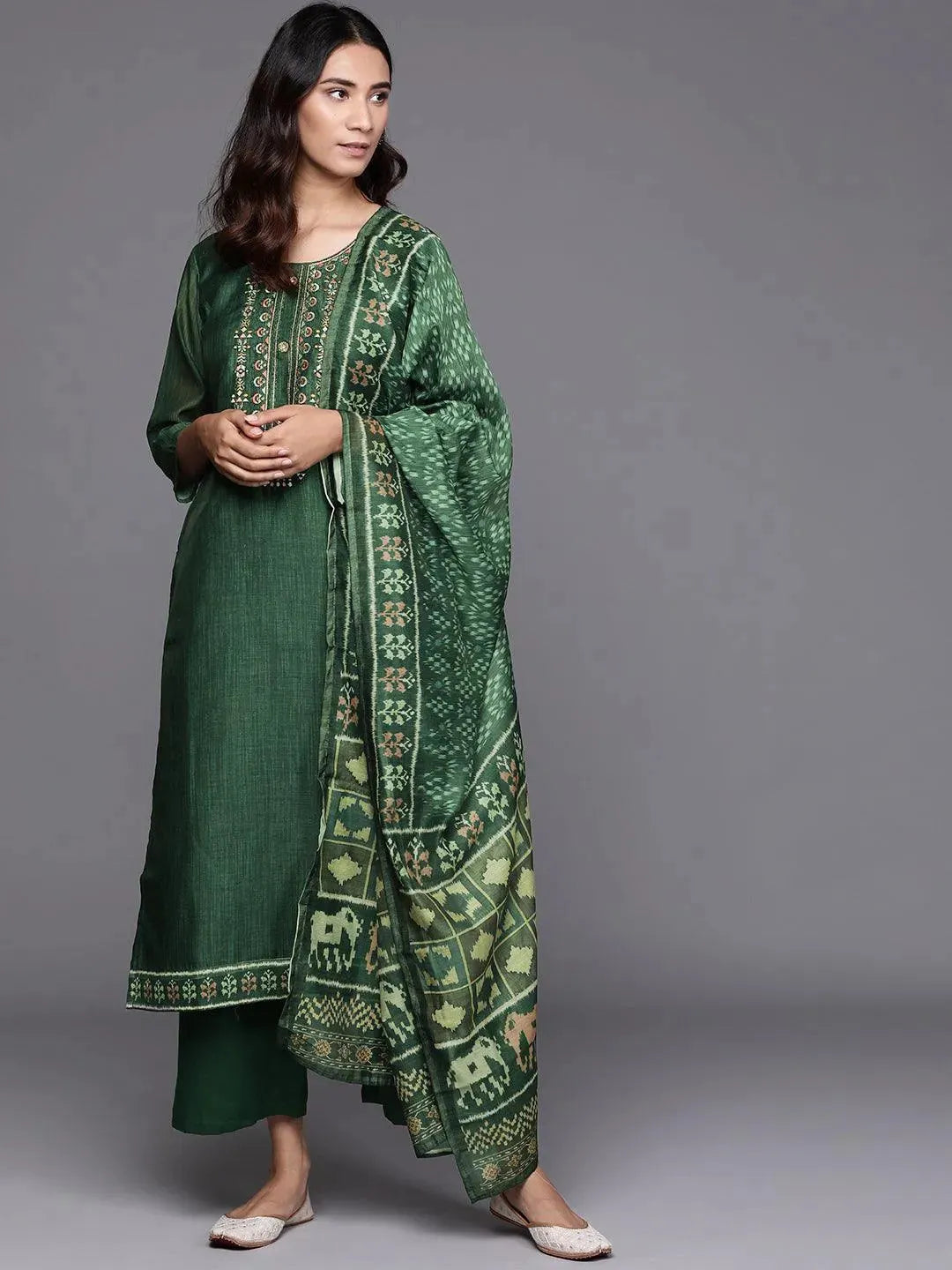 

Buy Green Embroidered Chanderi Silk Suit Set - 20267O- | Libas Ethnic Wear Online