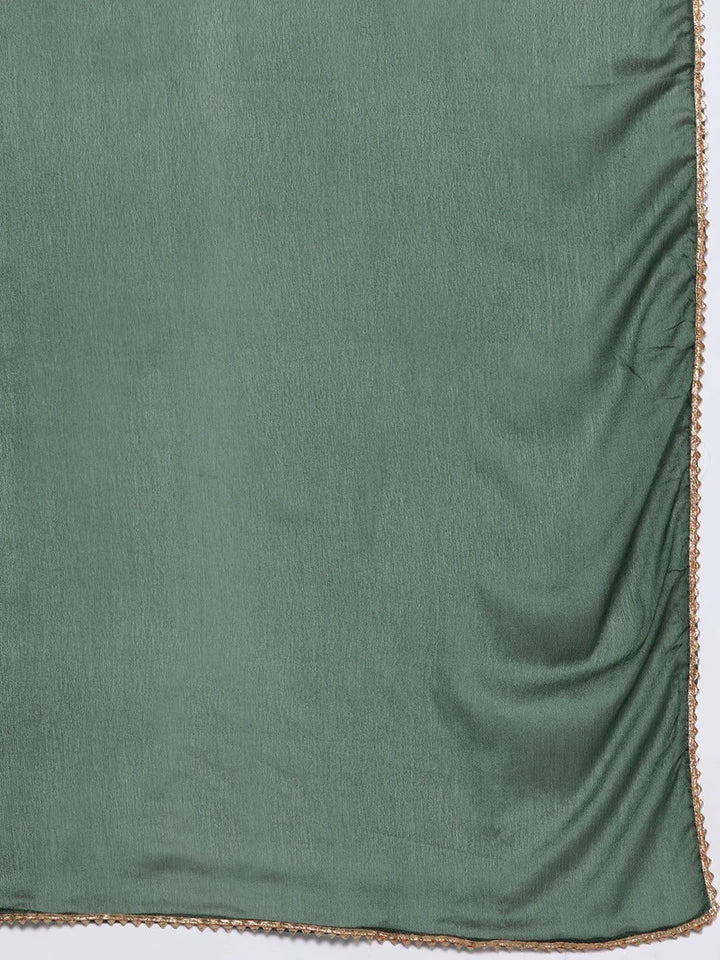 Green Embroidered Chanderi Silk Straight Kurta With Trousers & Dupatta - Libas