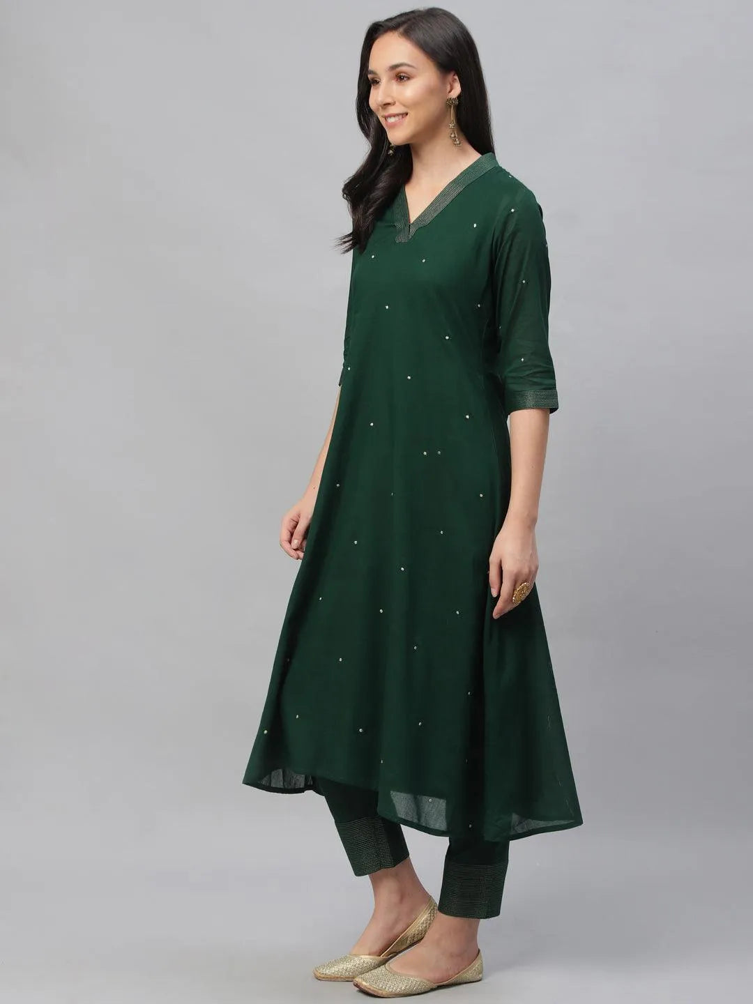 Green Embroidered Cotton Suit Set - Libas