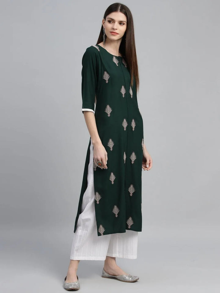 Green Embroidered Cotton Kurta - Libas