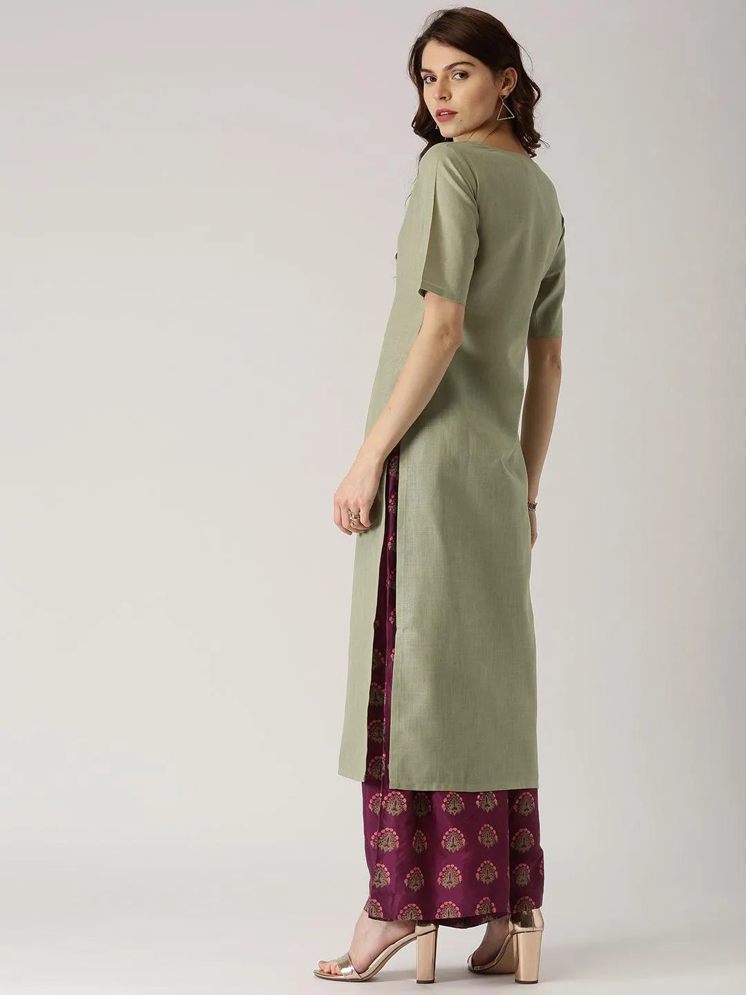 Green Embroidered Cotton Kurta - Libas