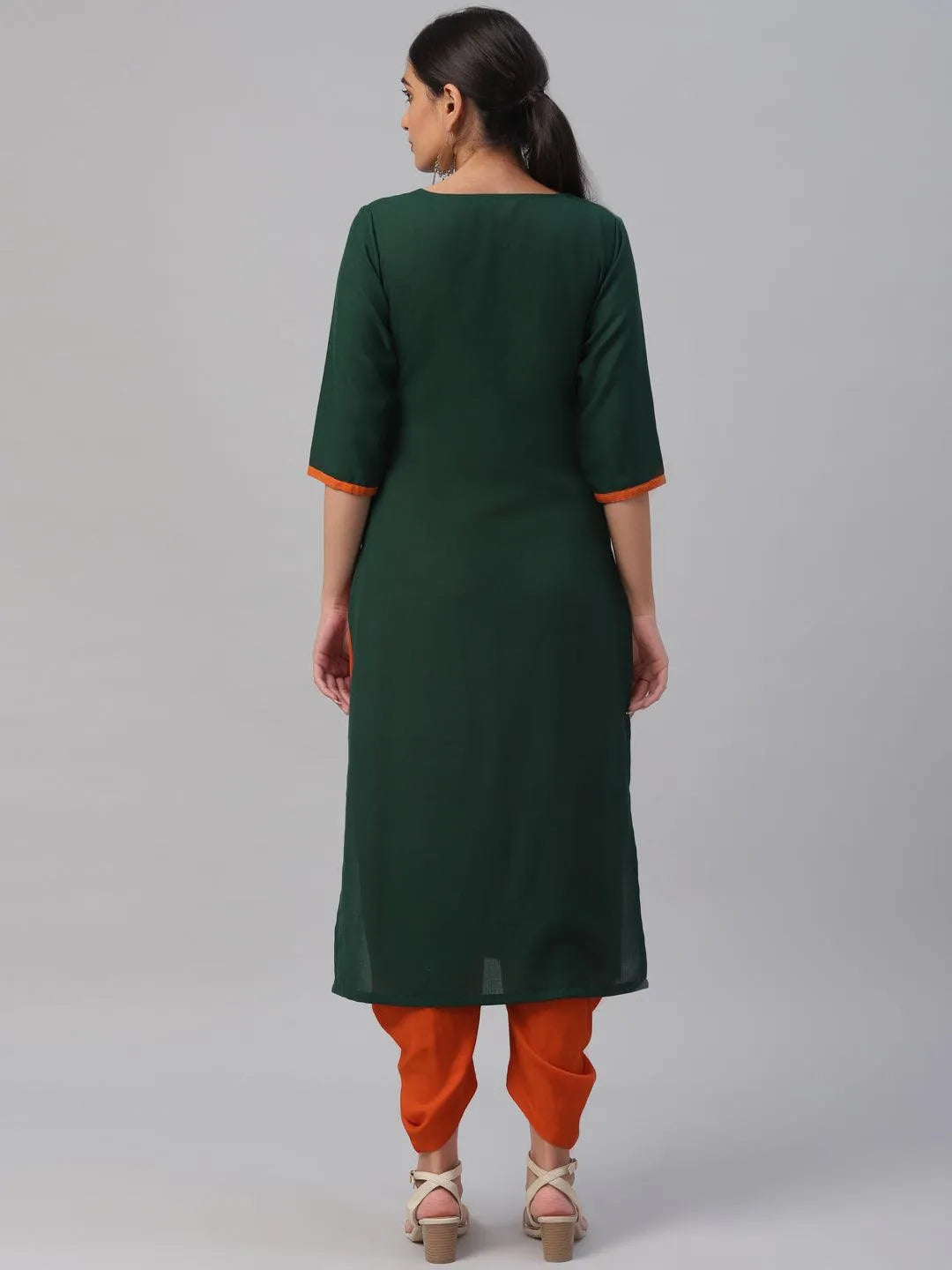 Green Embroidered Cotton Kurta - Libas