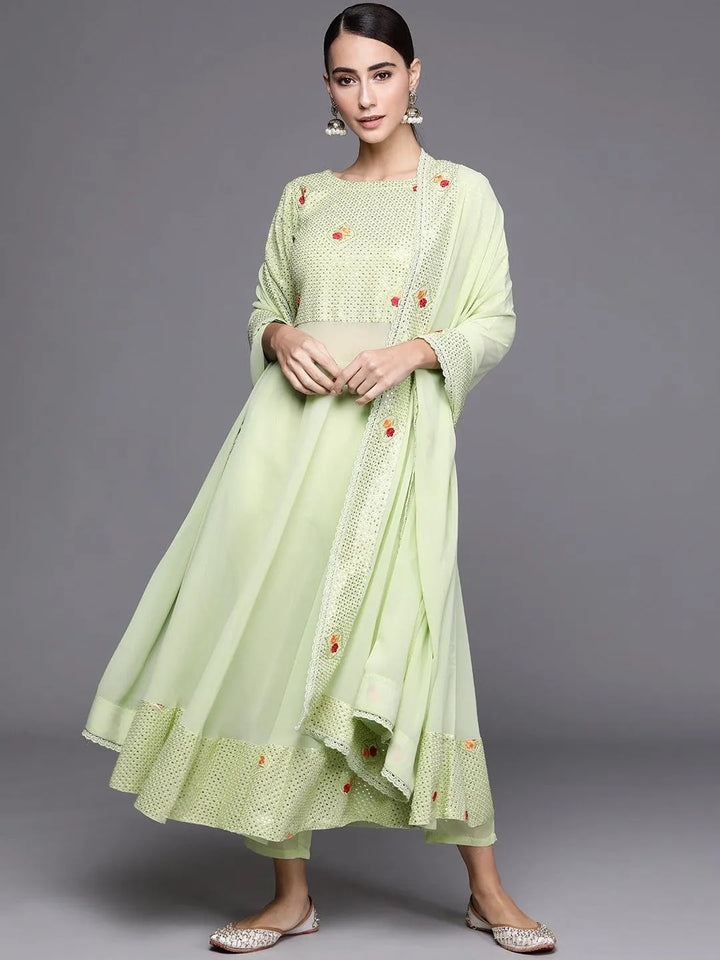 Green Embroidered Georgette Suit Set - Libas