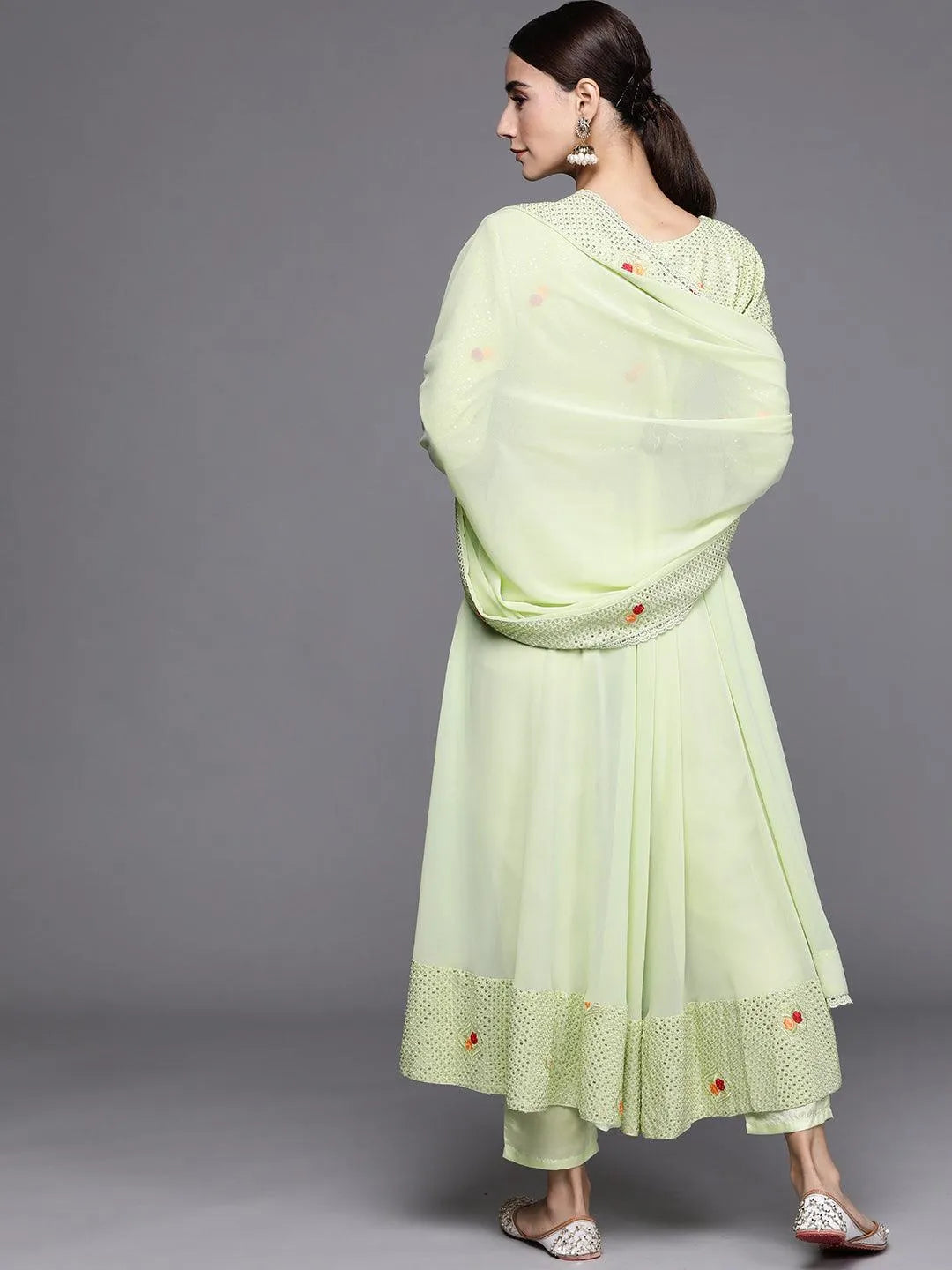 Green Embroidered Georgette Suit Set - Libas