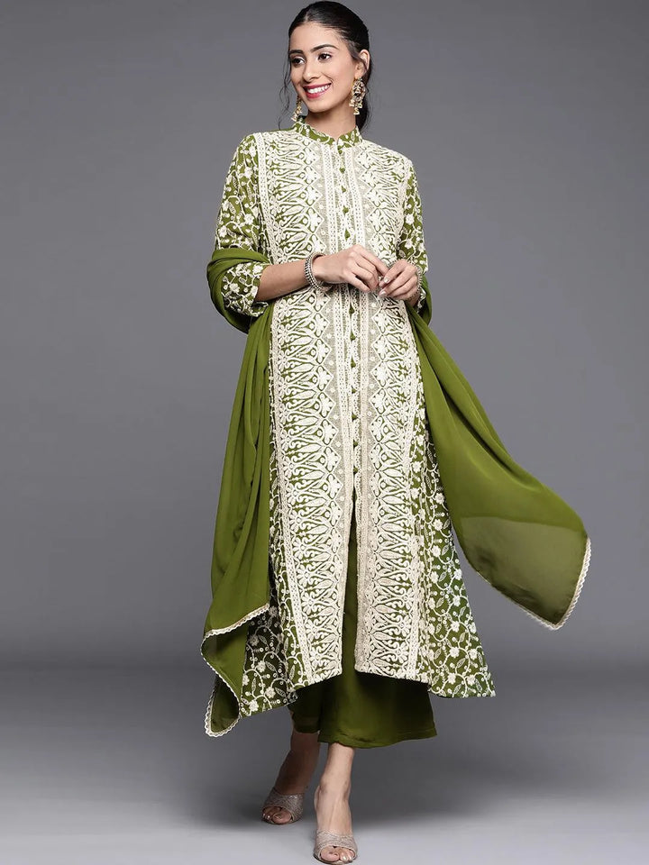 Green Embroidered Georgette Suit Set - Libas