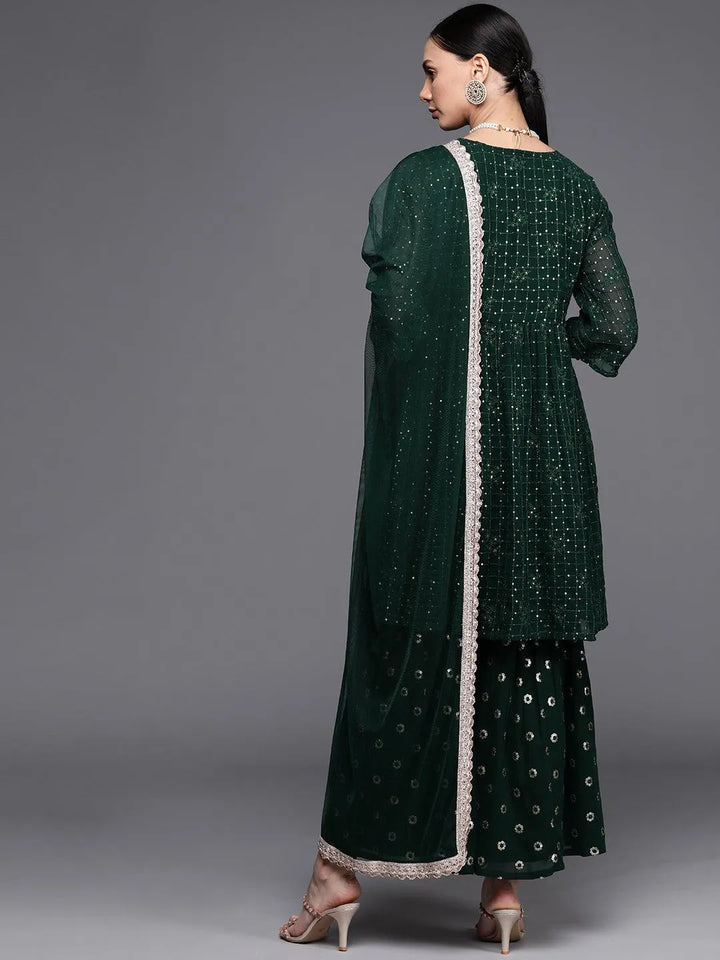 Green Embroidered Georgette Suit Set - Libas