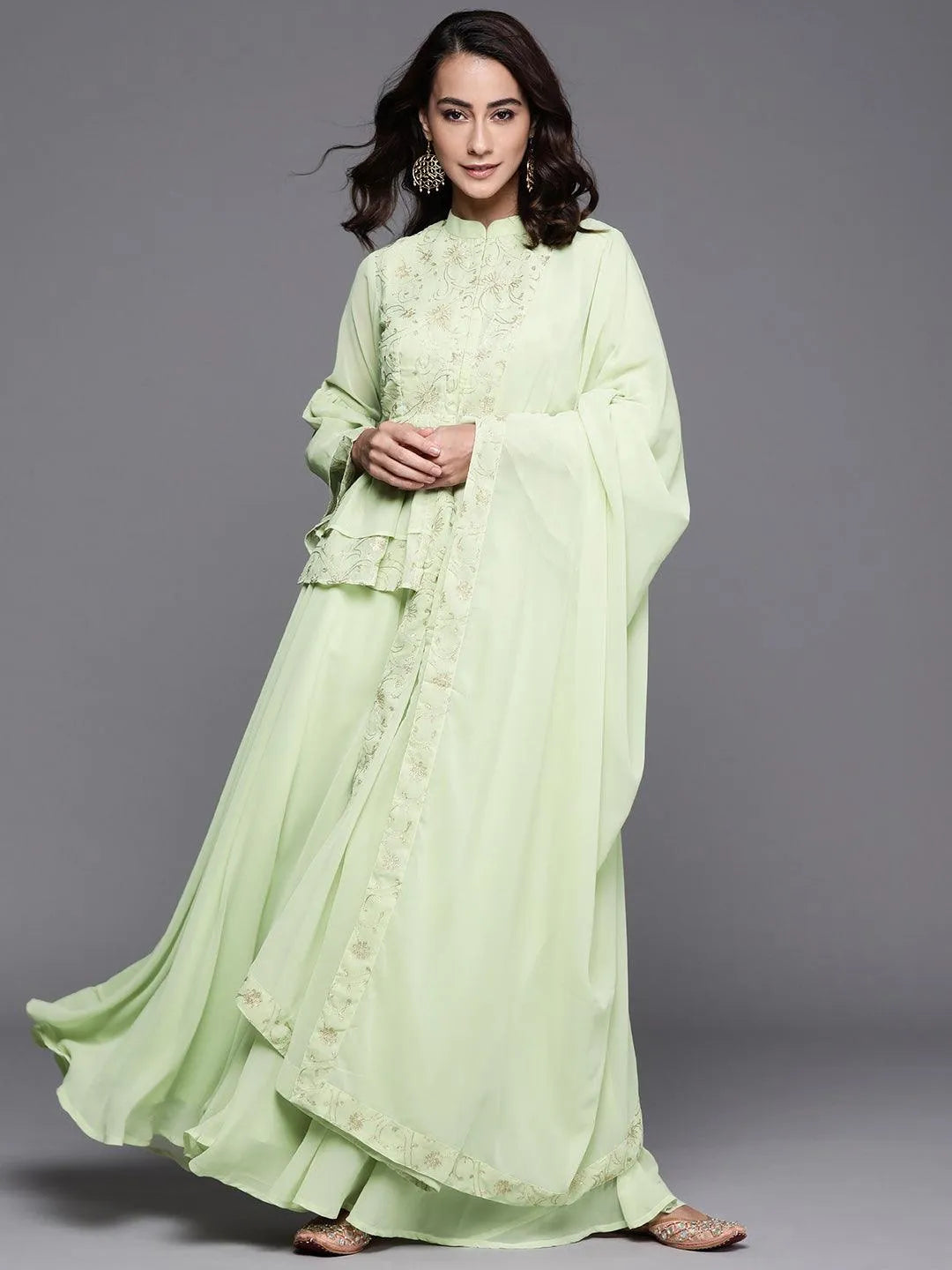 Green Embroidered Georgette Suit Set - Libas