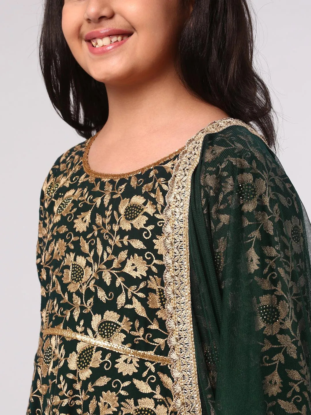 Green Embroidered Georgette Suit Set - Libas