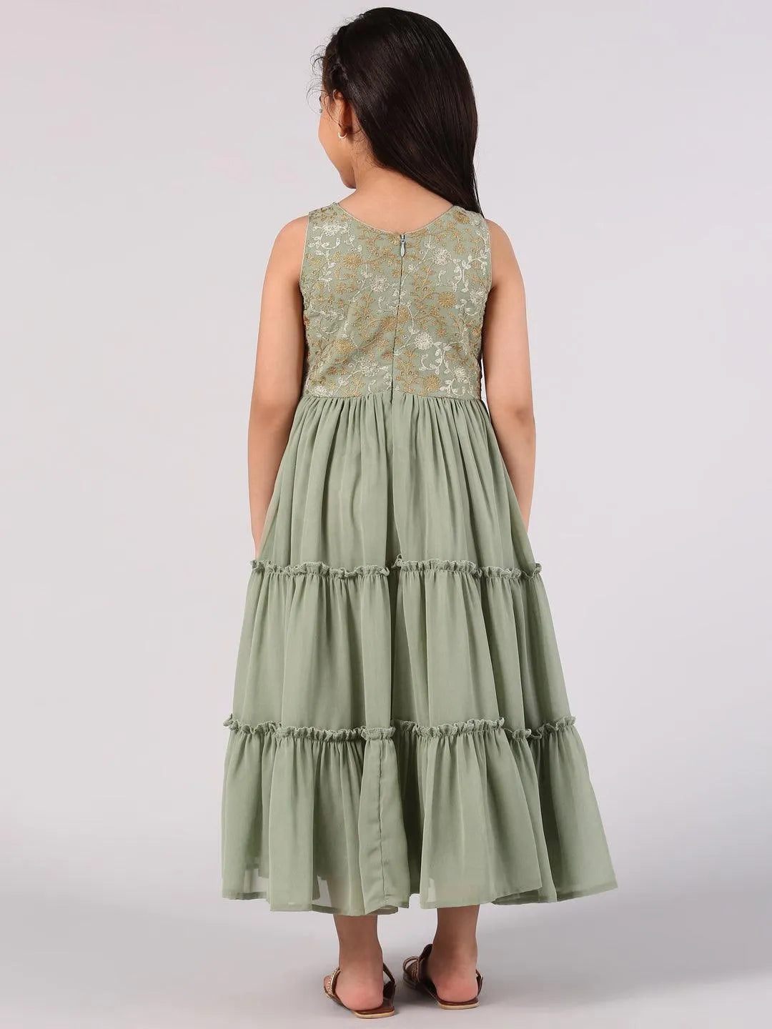 Green Embroidered Georgette Dress - Libas 