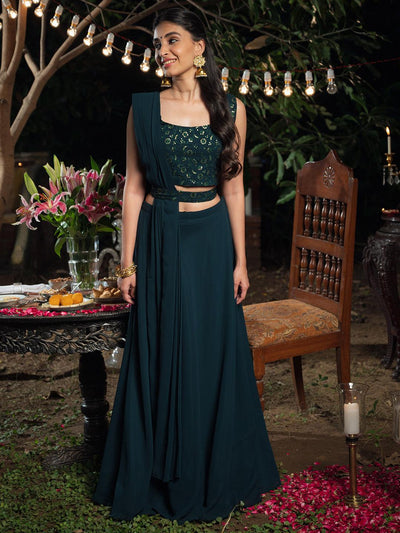 Embroidered Blue Wedding Wear Designer Crop Top With Skirt Duppta, Dry  clean, Indo Western at Rs 1800 in Greater Noida