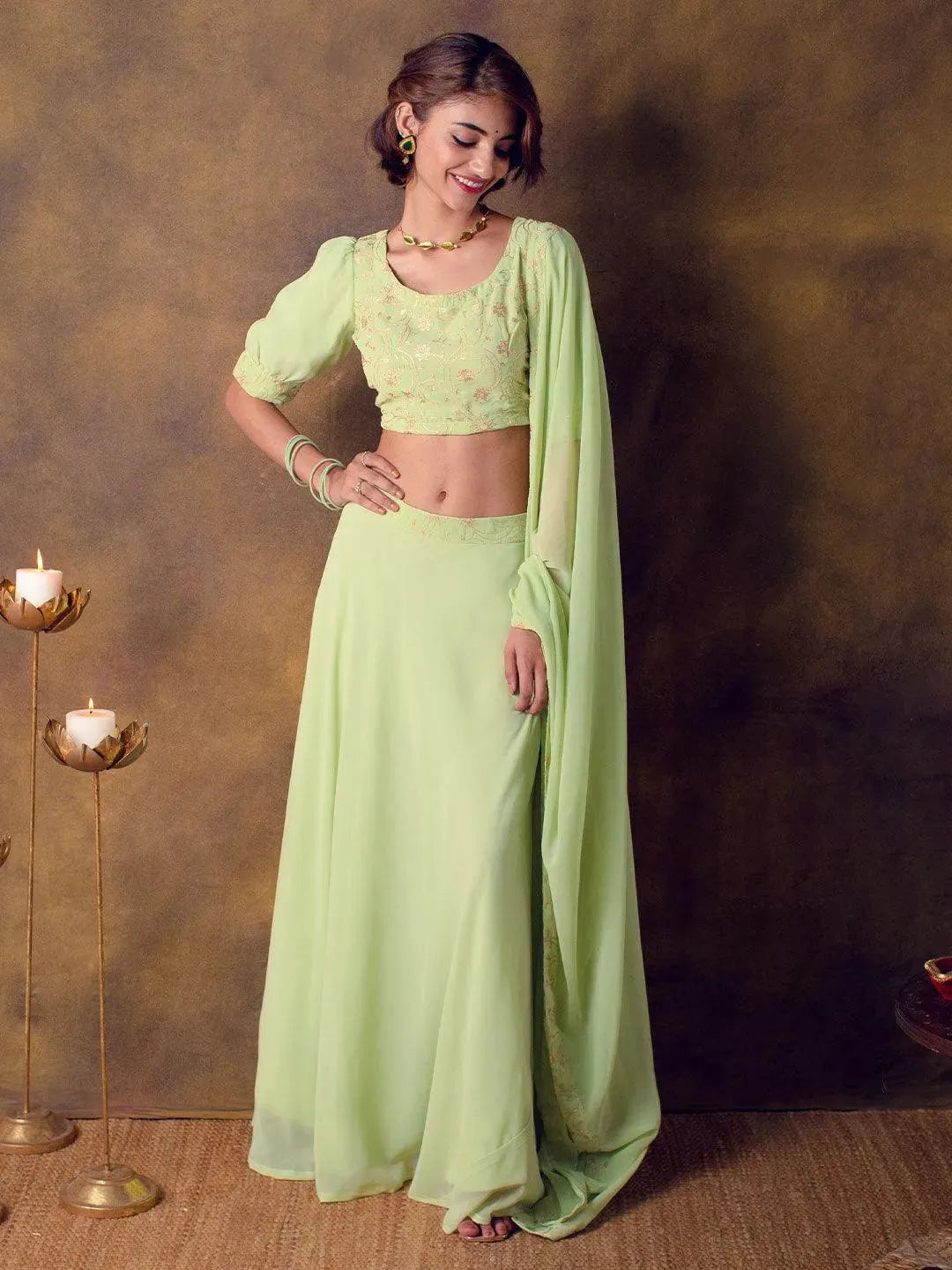 

Buy Green Embroidered Georgette Lehenga Set - 20223O- | Libas Ethnic Wear Online