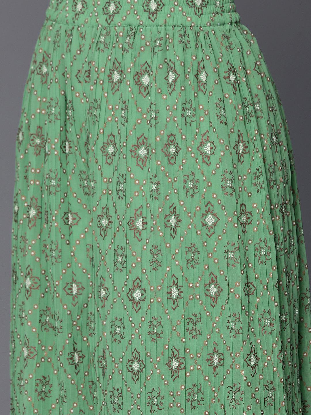 Green Embroidered Georgette Straight Kurta With Palazzos & Dupatta - Libas 