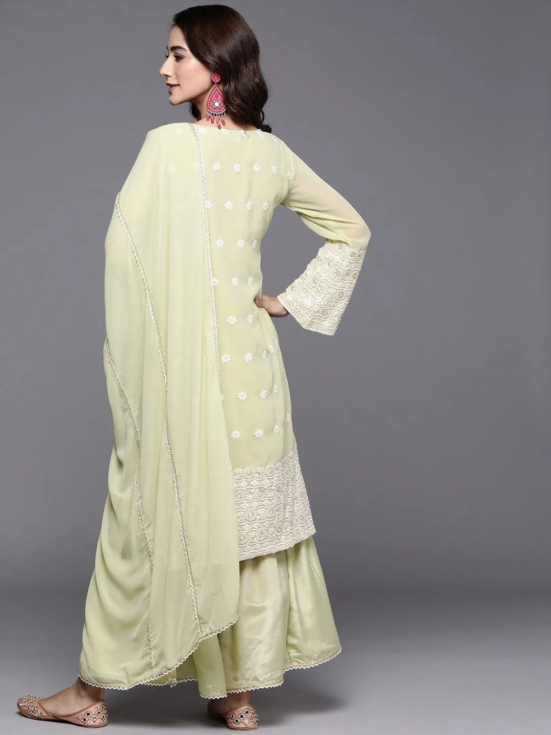 Green Embroidered Georgette Suit Set - Libas