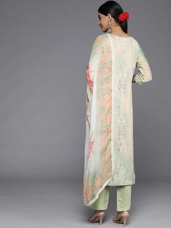 Green Embroidered Poly Georgette Straight Suit Set - Libas