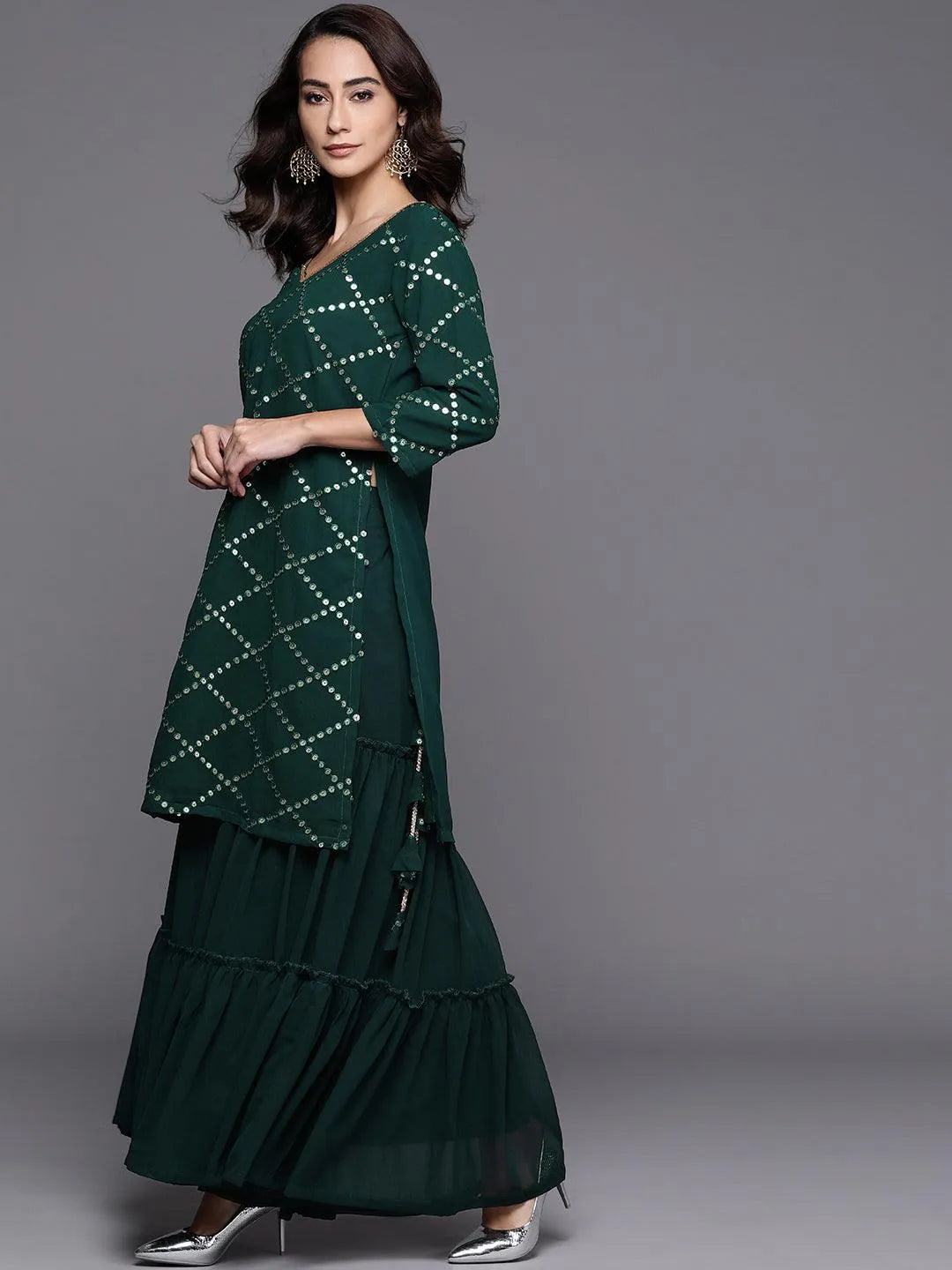 Green Embroidered Georgette Suit Set - Libas 