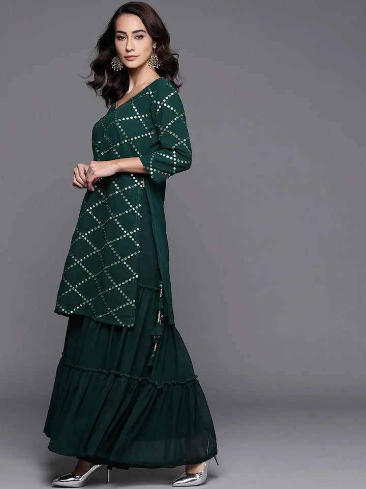 Green Embroidered Georgette Suit Set - Libas