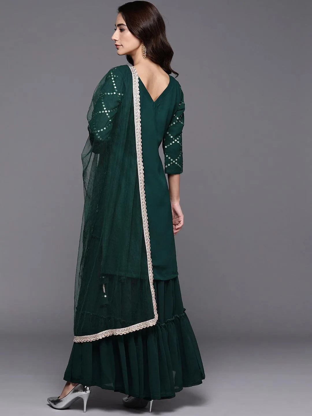 Green Embroidered Georgette Suit Set - Libas