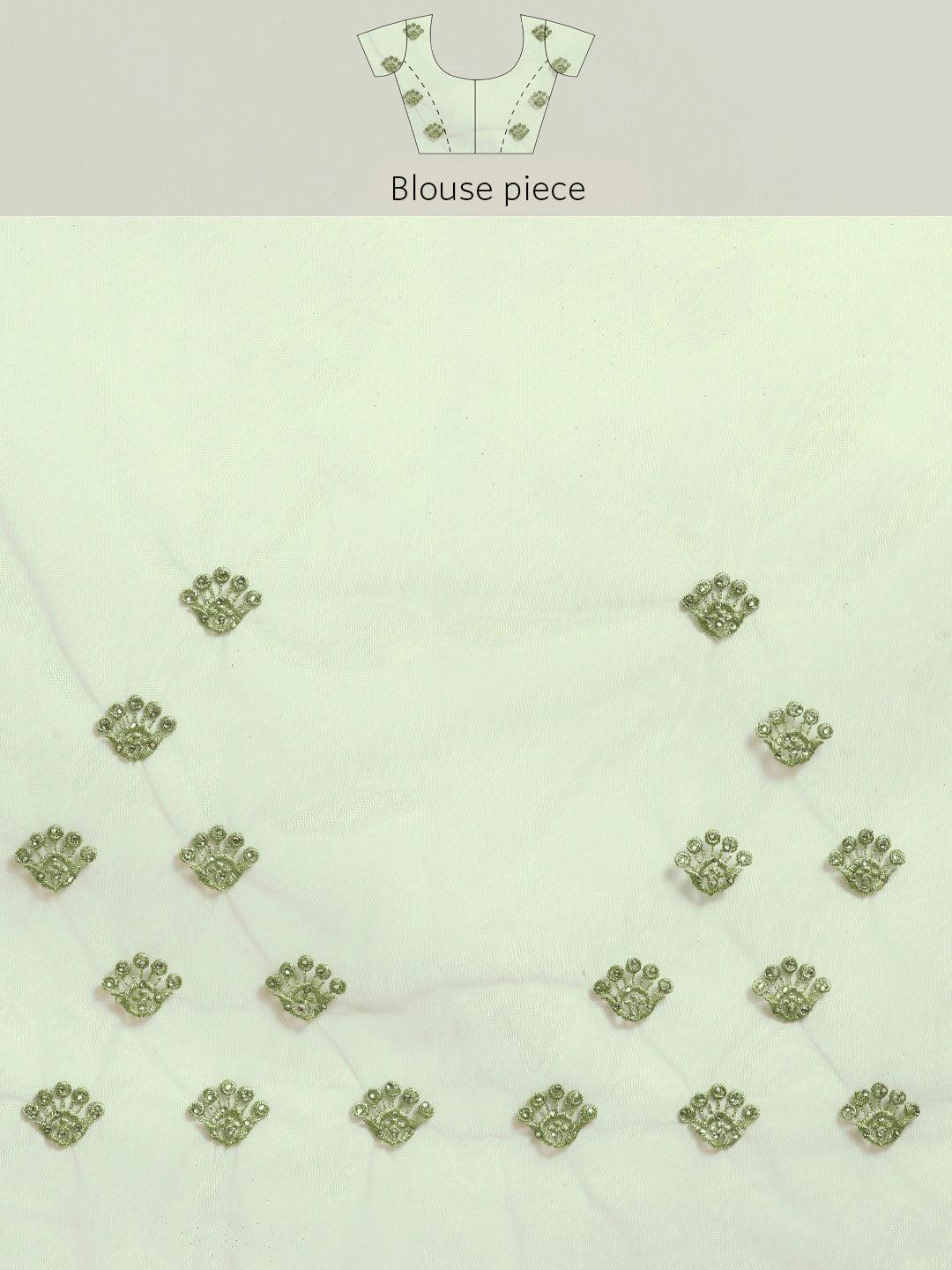 Green Embroidered Net Saree - Libas 