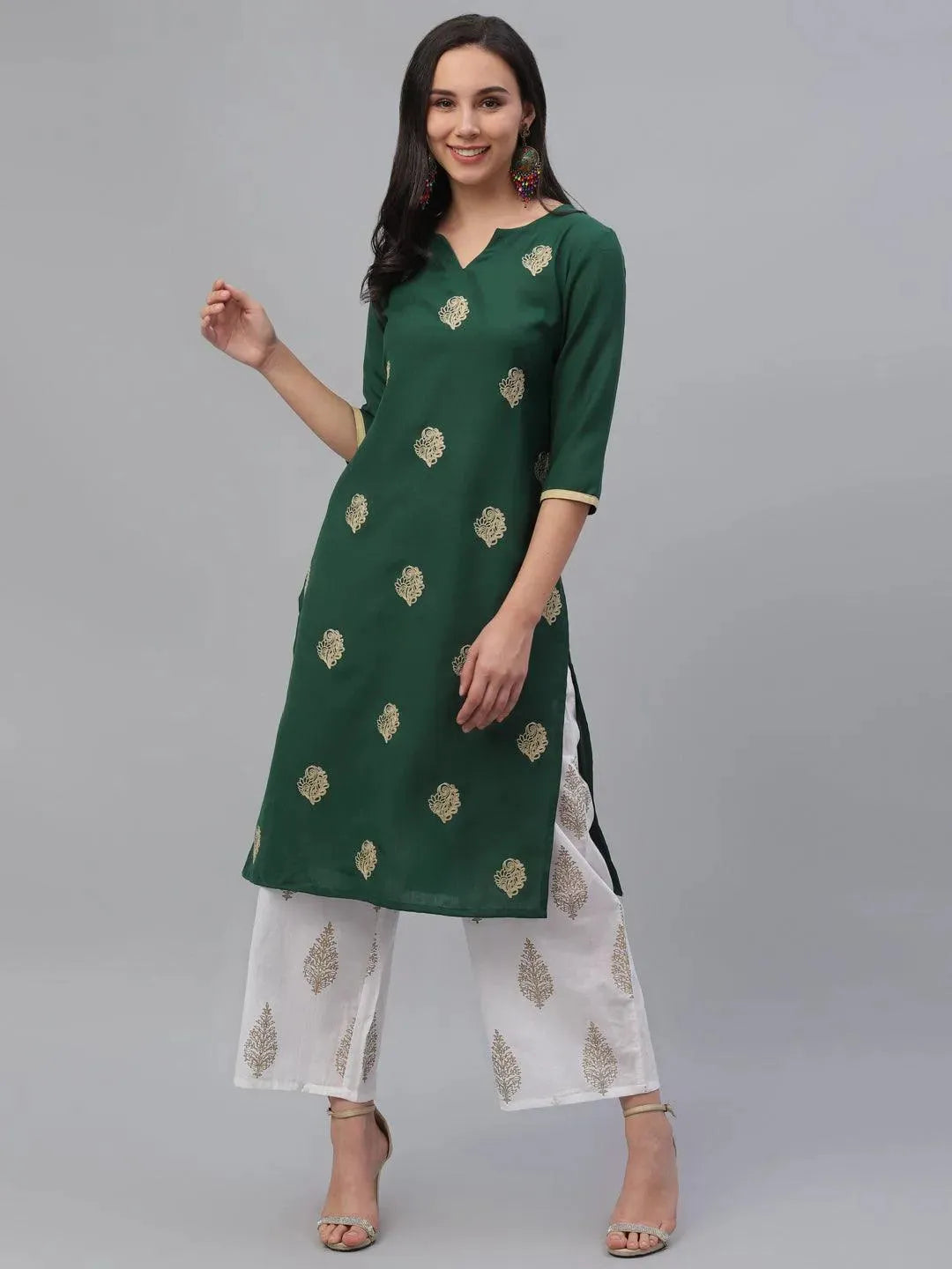 

Green Embroidered Rayon Kurta