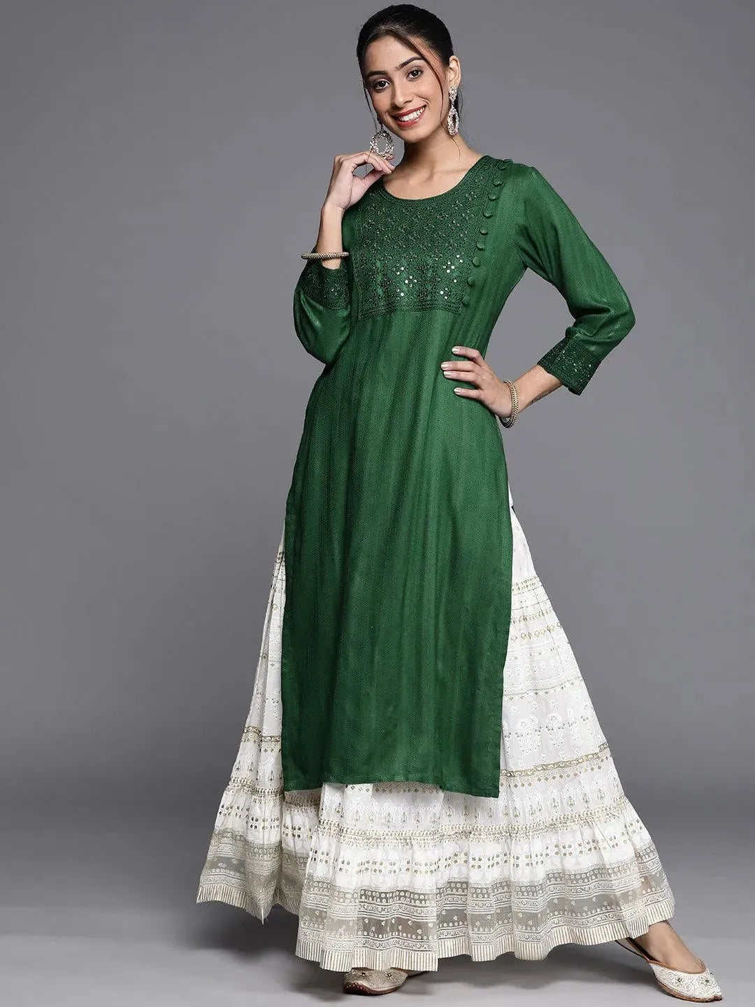 

Buy Green Embroidered Rayon Kurta - 22235-XS | Libas Ethnic Wear Online