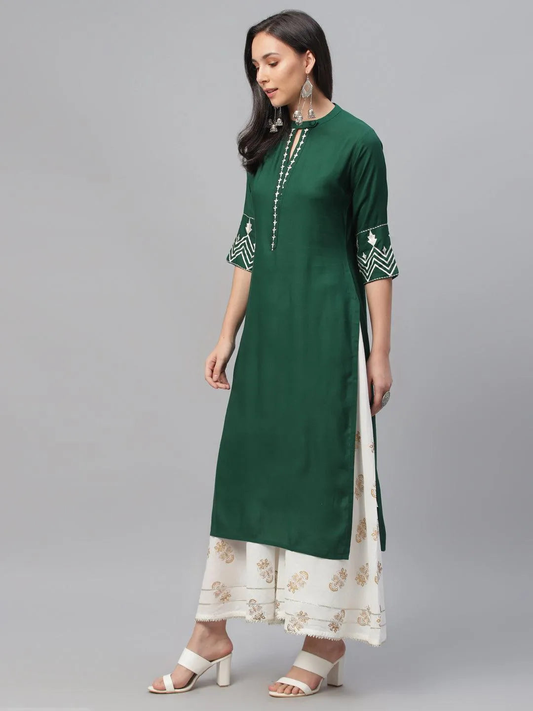 Green Embroidered Rayon Kurta - Libas